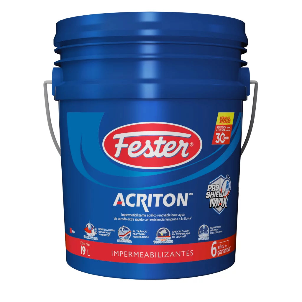 IMPERMEABILIZANTE FESTER ACRITON PROSHIELD MAX 6 AÑOS ROJO CUB 19 L